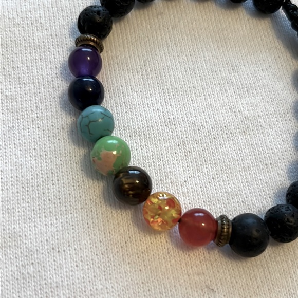Lava Rock Adjustable slide Chakra Color Bead Bracelet - Picture 5 of 5